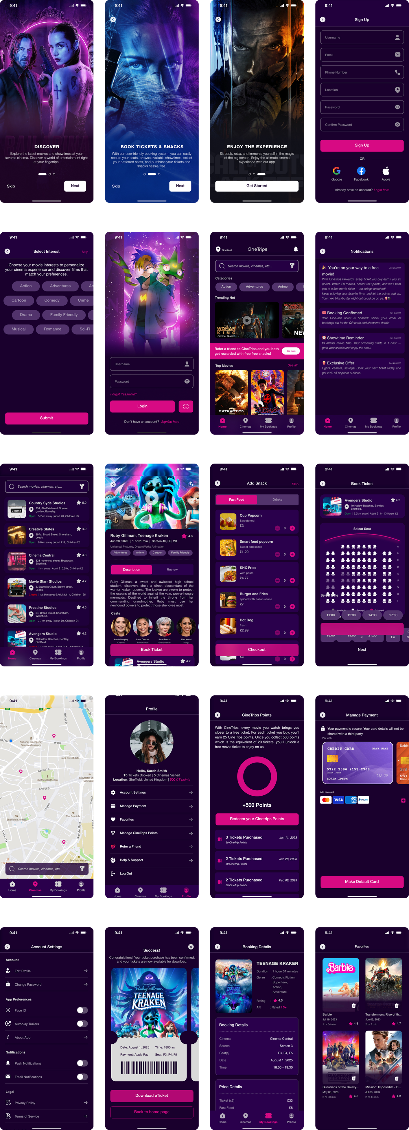 High Fidelity Prototype screens